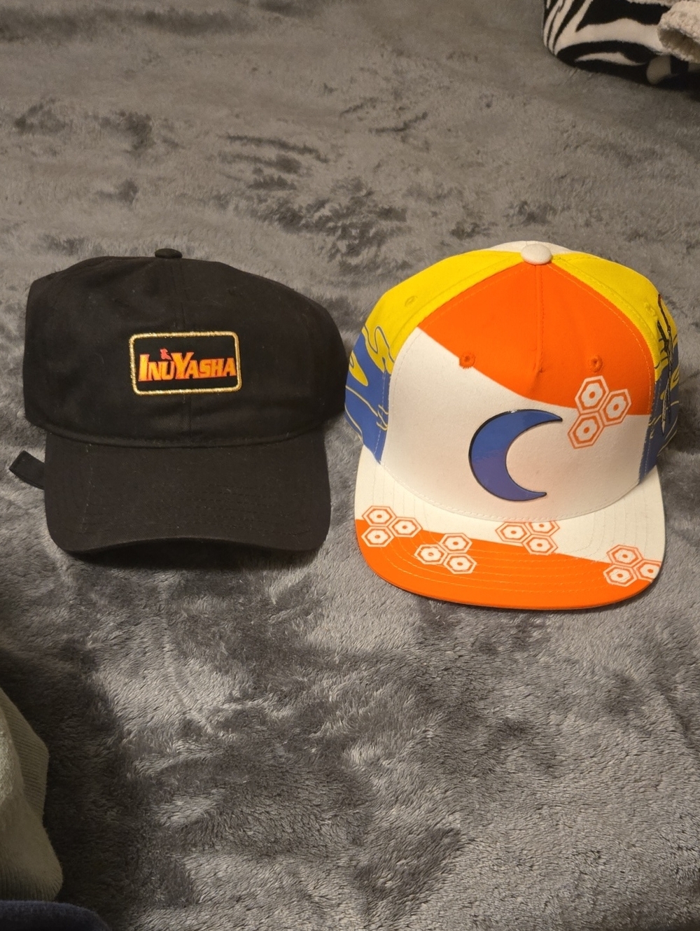 2 Inuyasha Black Baseball Cap & Orange/Yellow Graphic Snapback Hat Set